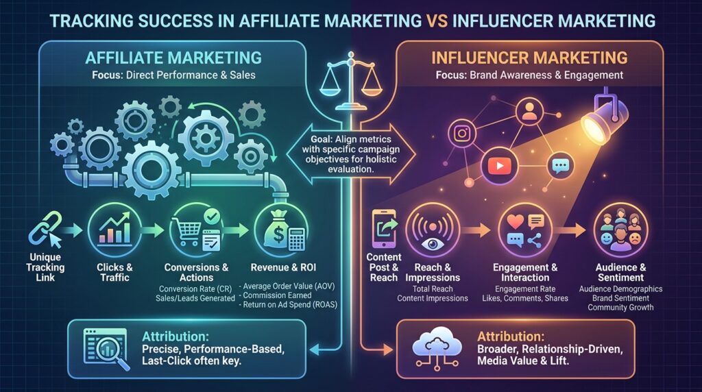 Tracking Success in affiliate marketing vs influencer marketing