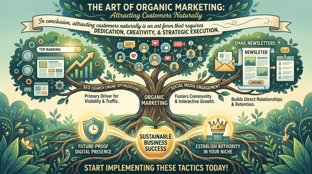 In conclusion, attracting customers naturally is an art form that requires dedication, creativity, and strategic execution. We have thoroughly explored what is organic marketing examples, highlighting SEO, social media engagement, and email newsletters as the primary drivers of sustainable business success. Start implementing these tactics today to future-proof your digital presence and establish authority in your niche.